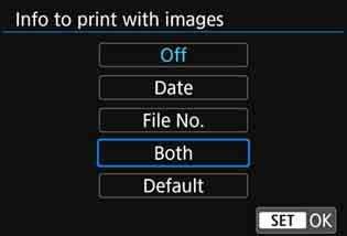 Print Settings Setting the Date/File Number Imprinting Select [I], then press <0>. Set the print settings as desired, then press <0>. Setting the Number of Copies Select [R], then press <0>.