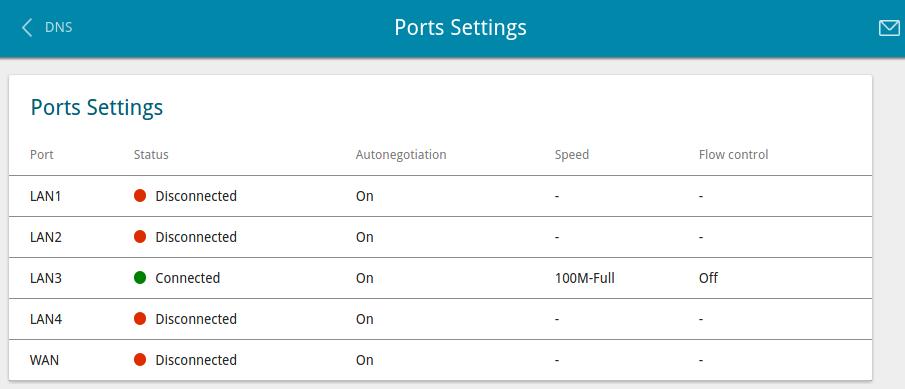 Port Settings On the Advanced / Port settings page, you can configure or disable autonegotiation of speed and duplex mode or manually configure speed and duplex mode for each Ethernet port of the