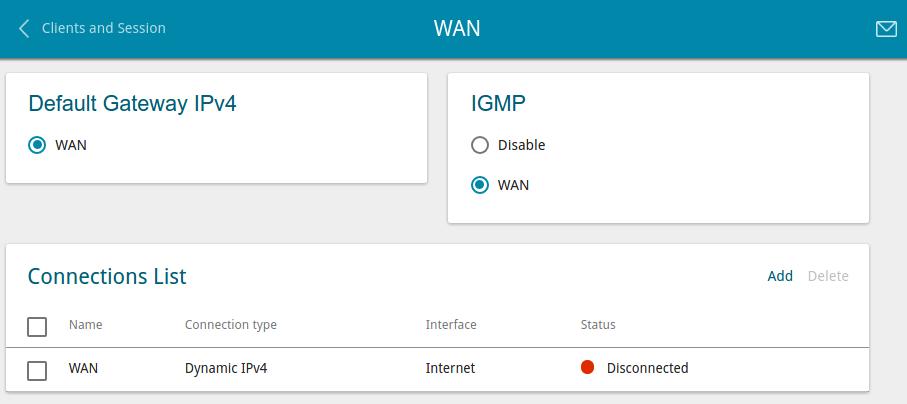 Connections Setup In this menu you can configure basic parameters of the router's local area network and configure connection to the Internet (a WAN connection).