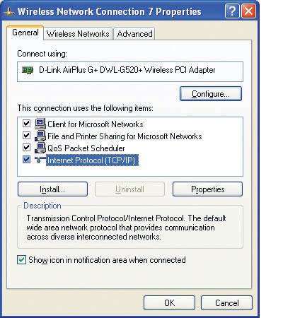 IP Address Configuration To connect to a network, make sure the proper network settings are configured for DWL-G520+.