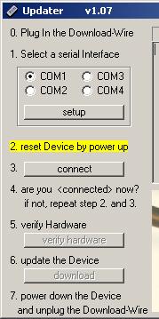Nothing is shown on the display. to 3. Click on in the updater. to 4. A connection to the TD 03 is established and shown via the message [connected].