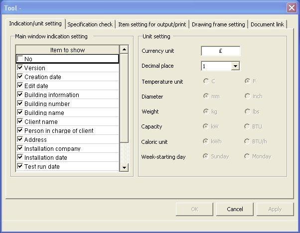 13 4. Indoor Unit Selection Select Settings from the Tool