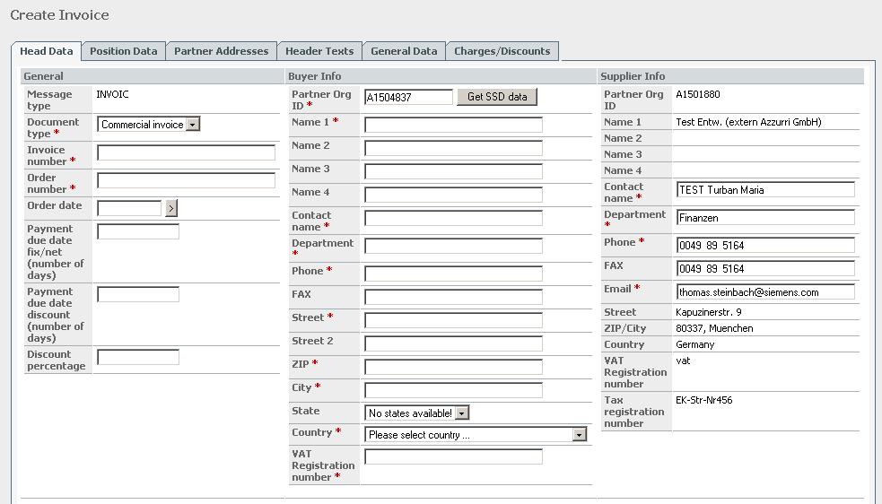 The invoice form is shown and filled only with the data saved in your partner administration.