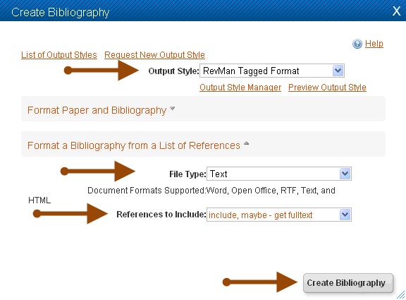 The list that you generate through this process will eventually become the bibliography of your review. Generate this list from all the references for which you retrieved full-text.