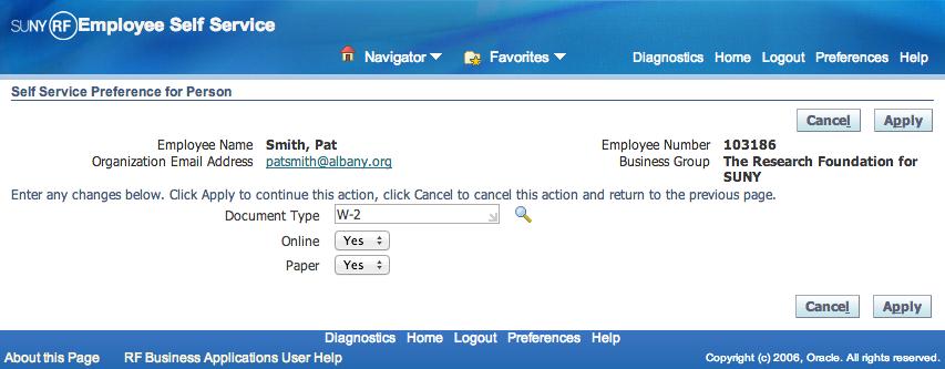 On the Self Service Preference for Person page, click the magnifying glass icon next to the Document Type field. e.