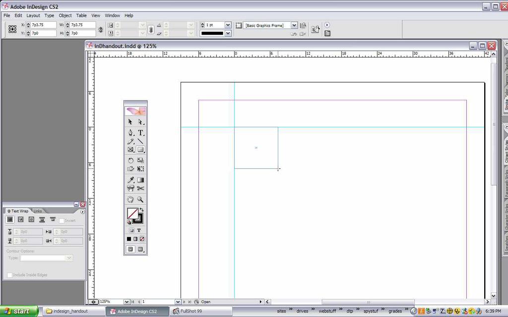 2. Drag an image frame. Select a rectangle and click-drag a frame on the page. The frame must be selected in order to apply any styling to it. This is the same technique used in word processing.