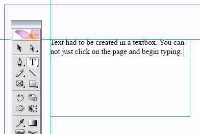 Create Text frames. Select the text tool and drag a frame on the page.
