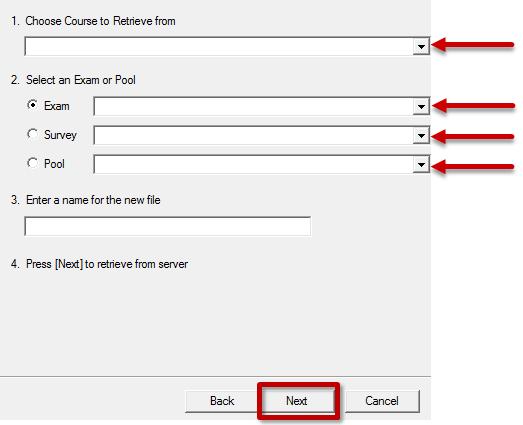 Choose a course from which you want to copy a test. Select an Exam, Survey, or Pool.