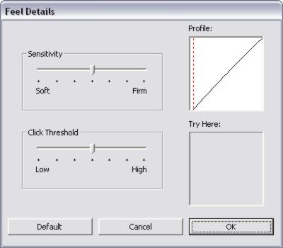 11 Advanced tip and eraser pressure settings To further customize tip or eraser pressure settings, from the PEN or ERASER tab click on the DETAILS... button to display the FEEL DETAILS dialog box.