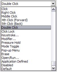 13 Button functions The following list describes the options available for tool button, tablet control, or Pop-up Menu settings. Please note that not all options are available for all controls. CLICK.