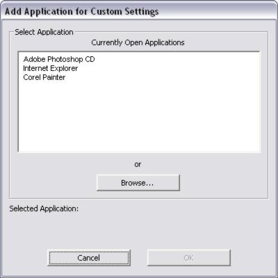 26 Creating an application-specific setting To create an application-specific setting, first choose the interactive pen display and input tool for which you want to create an application-specific