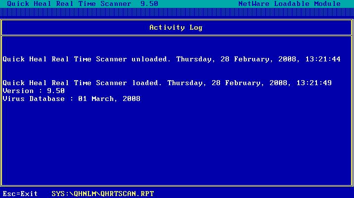 Activity Log Activity log contains the detailed information of virus scanning done by Quick Heal on Demand scanner and Real Time Scanner.