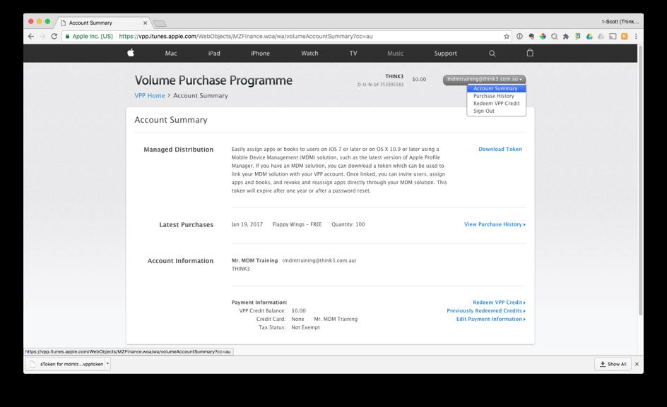 Configure VPP To install apps, you will need a Volume Purchase Program (VPP) account with some Managed Distribution apps in the account.