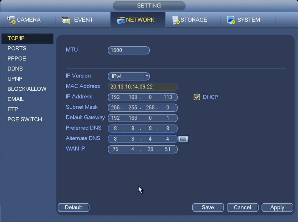 4.3 NETWORK The network settings control how the NVR communicates with your local network, the Internet and the IP cameras.