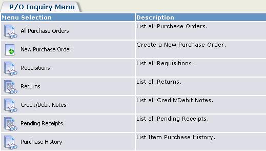 Display Pending Receipts The options on the P/O Inquiry menu for vendors have changed.