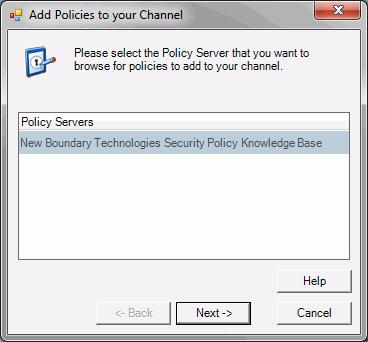 Policies Select Policy Server Dialog Select a source for the policies that you want to import into Policy Commander.