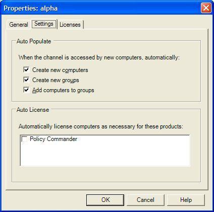 Channels Settings Tab (Channel Properties) Use the Channel Properties Settings tab to set automatic population and auto-licensing options.