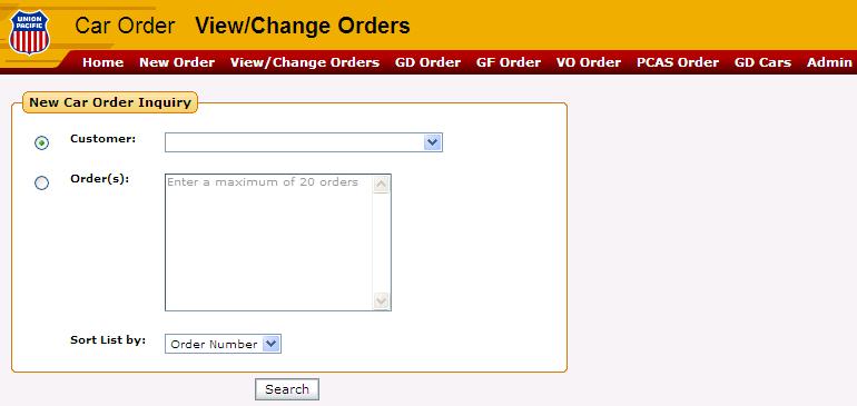 The View/Change Orders screen allows you to view or change a car order by location
