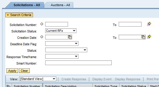 By default, the Solicitation Status field will display Current RFx because those are open for your Bid Response.