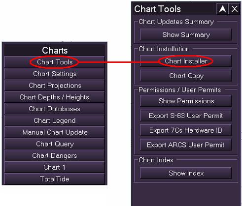 Chart Installer function from within the VisionMaster ECDIS select: Show Menu Charts Chart Tools Chart Installer Chart Installation Wizard 1.