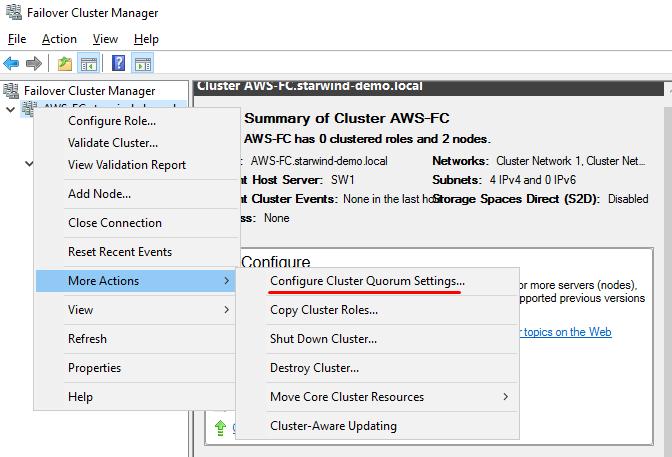 Configuring the Witness Device 103. Open Failover Cluster Manager. 104. Go to Cluster->Storage -> Disks. 105.