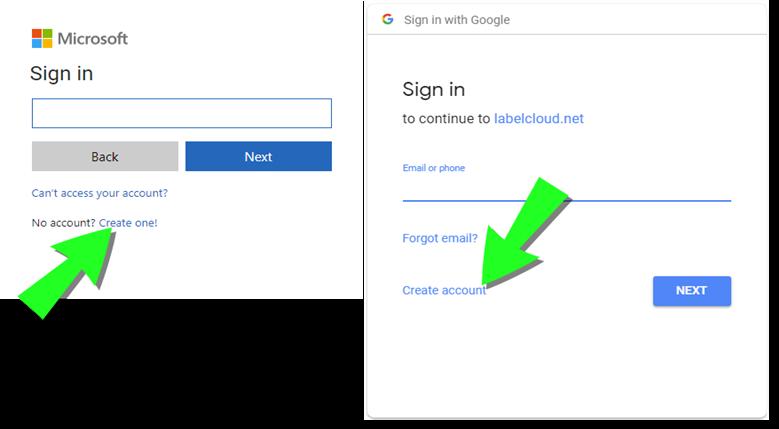 You can also click the below link for creating a completely new account on the identity provider's pages. Follow the on-screen instructions. Figure 3-3: Creating a new Microsoft or Google account 3.
