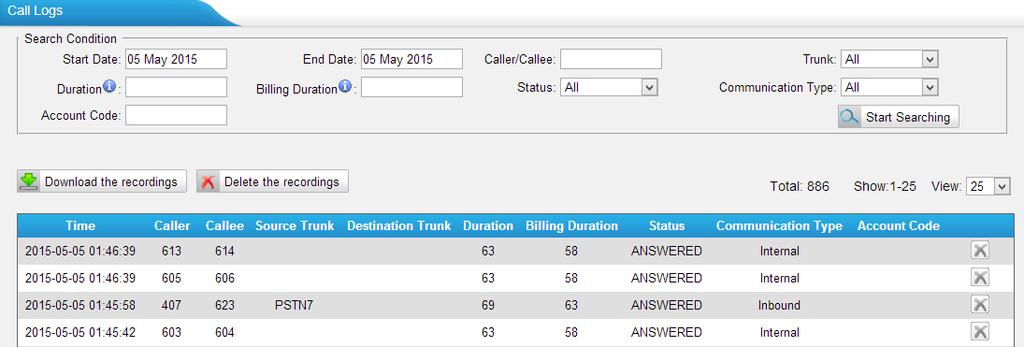 Call Logs The call Log captures all call details, including call time, caller number, callee number, call type, call duration, etc.