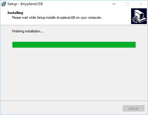 When the message Completing the AnyplaceUSB Setup Wizard appears,