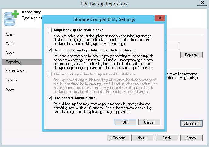 8. To create separate backup files for VMs in the job, select the option, Use Per-VM Backup Files Chains.