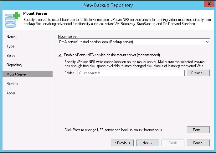 10. For Instant Recovery to work, select the option, Enable vpower NFS Server.