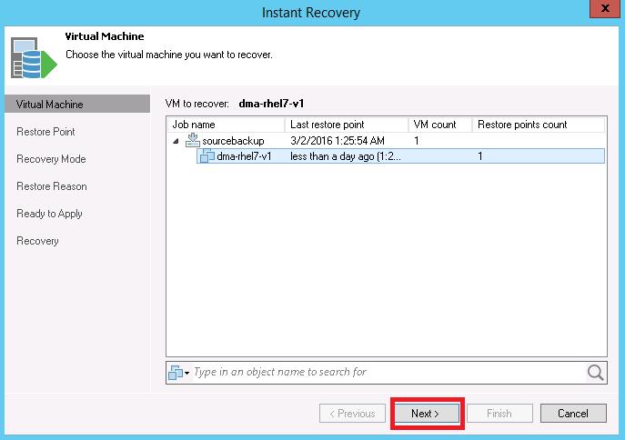 2. To perform the instant recovery, click the Restore Wizard option.