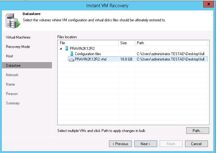 Enter the details of the path where VM cache data