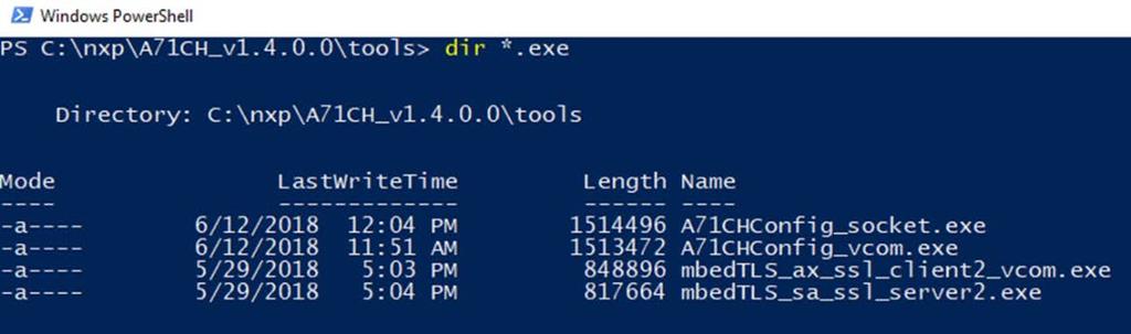 Once in the PowerShell window, it is possible to search and list all the existing.exe files (executables) with the following command: dir *.