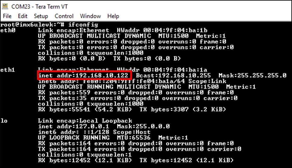 2. Navigate to the folder where the RJCT executable is located: root@imx6ulevk:~# cd axhostsw/linux 3.
