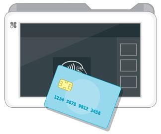 Insert chip-card, Swipe magnetic strip card, or allow customer to tap with their contactless chip-card, Apple Pay, or Android Pay For an EMV chip-card payment For an