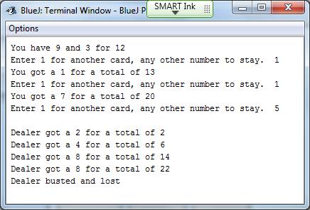7. In this program we will build a better version of 21 than we did in Unit 2. The player can take as many cards as they want. The dealer will keep taking cards until their total is 17 or greater.