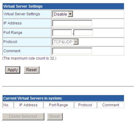 filtering rules of MAC/IP/Port Filtering, either dropped or accepted. MAC Address---to fill the MAC Address you want to filtering.