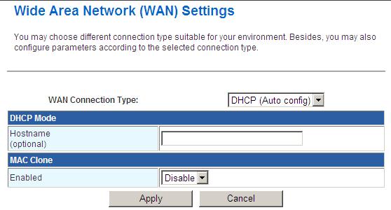 Here you may change the access method to static IP, DHCP, PPPoE, L2TP, PPTP or 3G