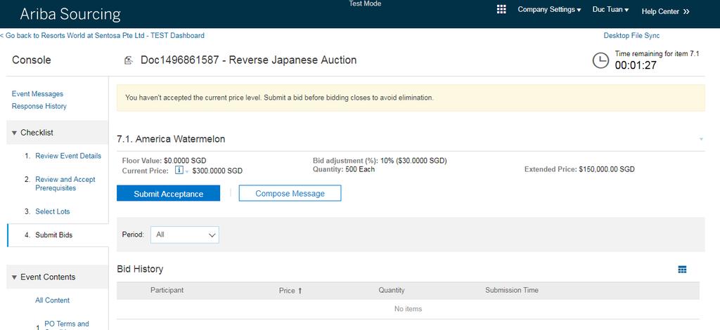 Auction ends when a bid interval conclude