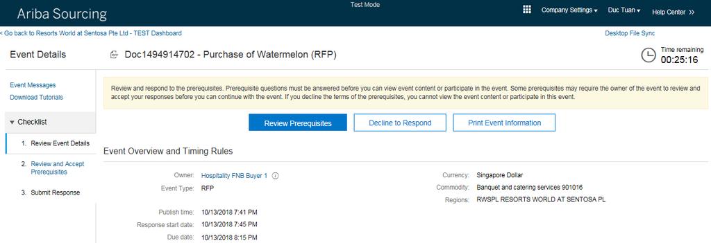 Event is visible with Status: Open/Preview, select the RFP event.