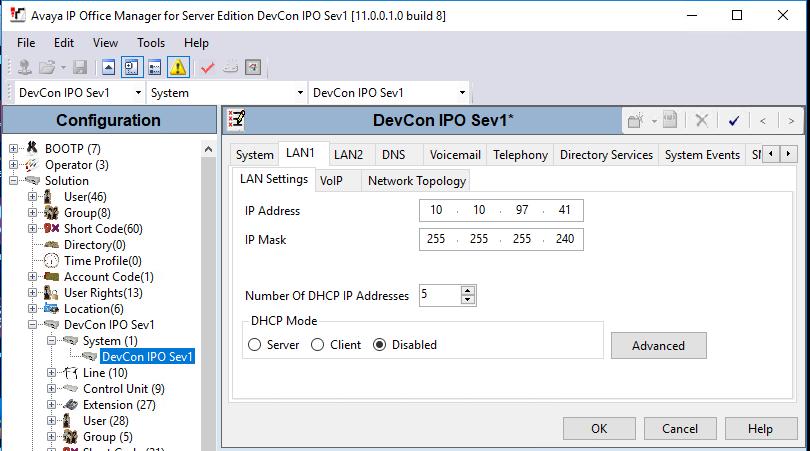5.3. Obtain LAN IP Address From the configuration tree in the left pane, navigate to DevCon IPO Sev1 System (1) to display the DevCon IPO Sev1 screen in the right pane, where DevCon IPO Sev1 is the