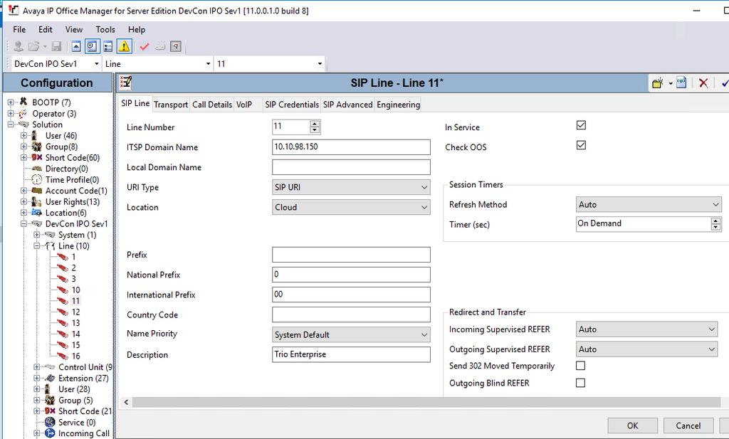 5.5. Administer SIP Line From the configuration tree in the left pane, right-click on Line, now select New SIP Line from the pop-up list to add a new SIP line (not shown).