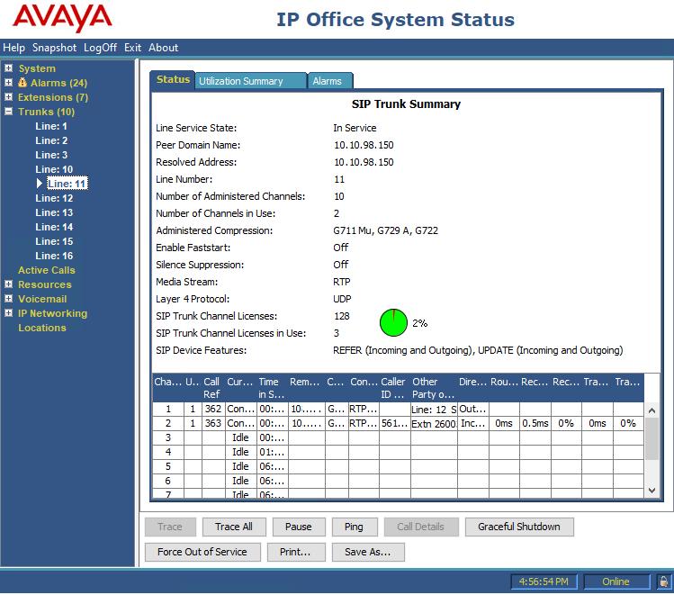 7. Verification Steps To verify that IP Office is connected to Trio Enterprise via SIP trunk, in the PC hosting the IP Office Manager application, navigate to Start All apps IP Office System Status