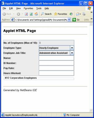 7. Run the applet using web browser from within NetBeans. As a second way to run your applet, you will now run the HTML page with embedded applet in your web browser from within NetBeans.
