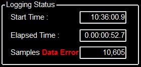 On Main Screen, Data Error message will show up in Logging Status as shown below.