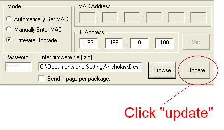 Click browse, a new window will pop up 5) Select the zipped firmware file, click open.