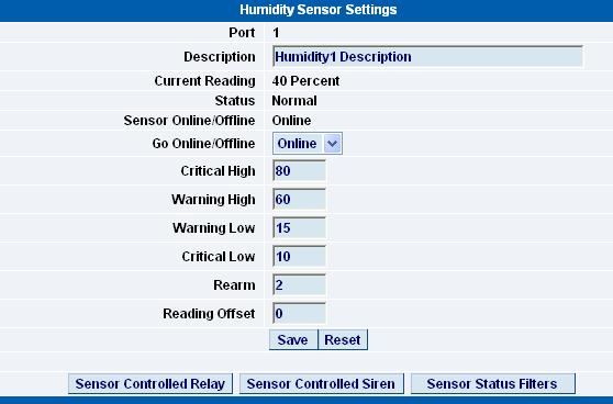 e) This window is used for configuring the sensors parameters. These parameters are explained below :- Description :- The name of the sensor.