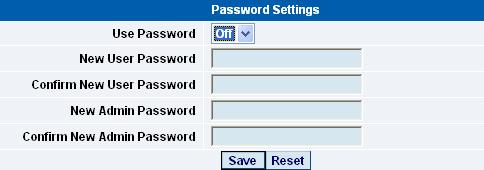 c) The next section is used for setting a user password, or changing the admin password.