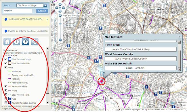 For an overall view of features in your area tick the options that interest you in the map