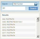 1. Click on the drop down arrow to the right of the search box to select the path number search, and then type in the number of the path in which you're